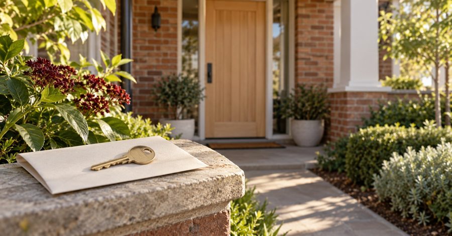 House entrance and key, illustrating property conveyancing.
